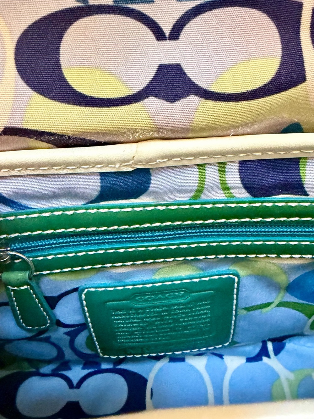 coach Y2K vintage SUMMER straw leather PURSE Teal and White Woven Top-Handle - Picture 16 of 16
